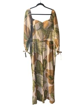 Tropical Print Maxi jumpsuit in a Green and Tan print. Size 2 XXL